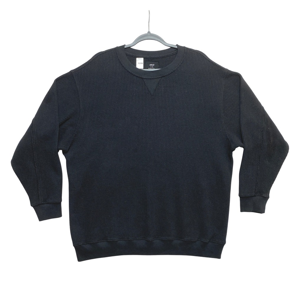Aerie Sweater Womens Large Black Waffle Knit Relaxed Fit Thermal Pullover